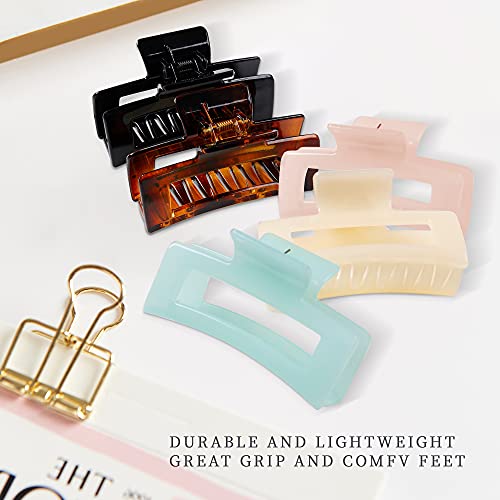 Cptots 5 Pcs Hair Claw Clips 3.43 Inche Rectangle Tortoise Transparent Jaw Clips Banana Clips For Women And Girls Hair Clips For Thick And Thin Hair Fashion Hair Styling Accessories 5 Colors #TOP1