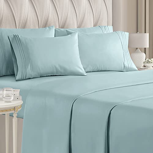 CGK Unlimited Easy Fit Breathable & Cooling Bed Linen Set, Extra Soft with Deep Pockets, 6 Piece, Queen Size, Baby Blue