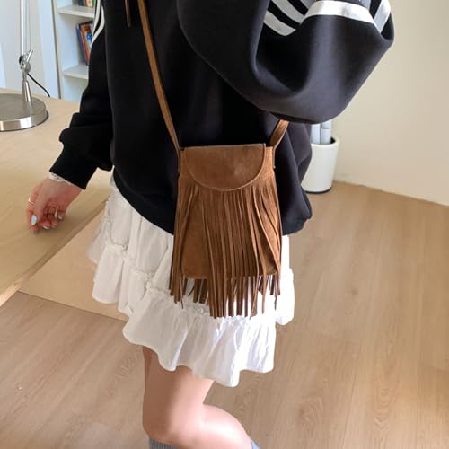 Crossbody Bag for Phone Faux Suede Tassel Style Mini Casual Shoulder Bag Small Change Purse Travel Daypacks3
