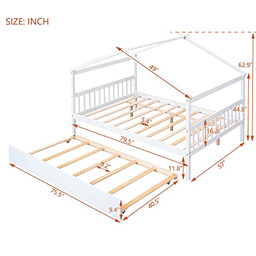 Full-Size-Wooden-House-Bed-with-Twin-Size-Trundle-White Full Size Wooden House Bed with Twin Size Trundle White