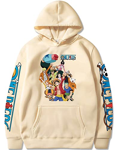 Symish Boys Girls One Piece Zoro Luffy Graphic Hoodies With 3D Anime Hooded Pullover Drawstring Pullover Sweatshirt,Off-White/Xl #TOP12