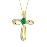 Rylos Necklaces for Women Yellow Gold Plated Silver 925 Cross Necklace Gemstone & Genuine Diamonds Pendant With 18' Chain 8X6MM Emerald May Birthstone Womens Jewelry Silver Necklace For Women