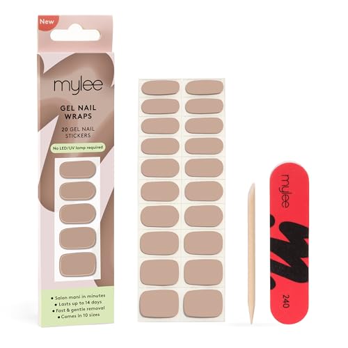 Mylee Gel Nail Wraps [Cozy Nights] – Solid Colour Range – 20 Pre-Cured Gel Stickers for Instant Mani – No Lamp Needed, Chip-Resistant, Glossy Finish, Lasts Up to 14 Days – Vegan & Cruelty-Free
