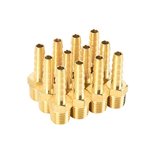 SUNGATOR 12-Pack 1/4'' Air Hose Fittings, Brass Hose Barb Fittings, 1/4 Inch NPT Male Pipe to 1/4'' Barb End Aadapter, Brass 1/4'' Air Line Repair Kit for Compressor, Gas, Auto Shop