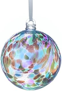 Sienna Glass 10 cm Friendship Ball, Feather Design - Peacock