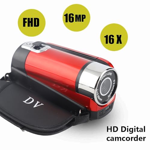 Caméscope numérique pour débutant : mini caméra vidéo rouge 16X facile à utiliser