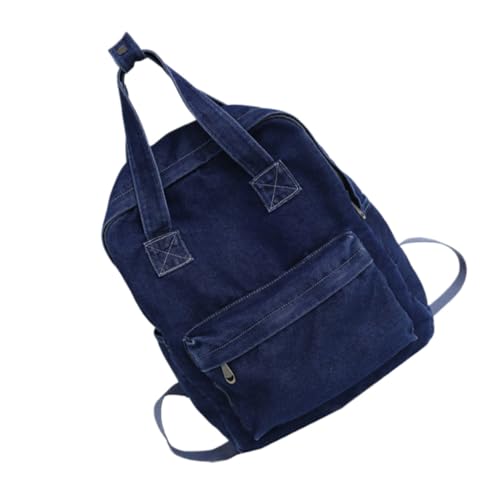 VANZACK High Capacity Denim Backpack for Men and Women Fashionable Storage Shoulder Bag Breathable Straps for Students Dark Blue