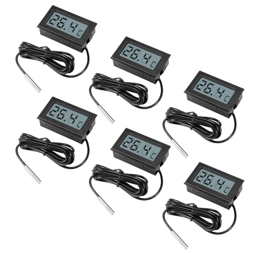 Digital LCD Thermometer Temperatur,APKLVSR Mini Thermometer Temperatur Tester mit Externem Sensor für Kühlschrank,Gefrierschrank, Aquarium(6 Stück)