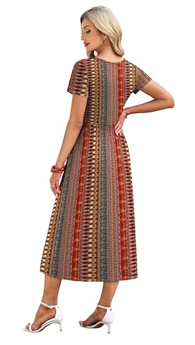 Image of OFEEFAN Summer Dresses for Women Flowy Casual A-Line Midi Dress Beach Vacation Sundresses with Pockets S-2XL