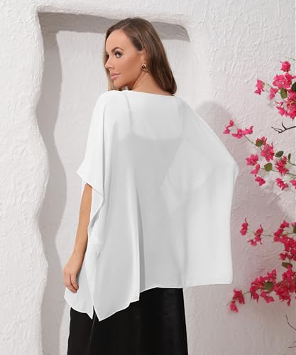 Casual Chiffon shawl and Wraps Soft Chiffon Cape for Women Sheer Caftan Poncho Top Capelets Cover Up2