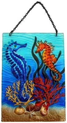 JGS Seahorses Art Glass Panel 8" x 12"