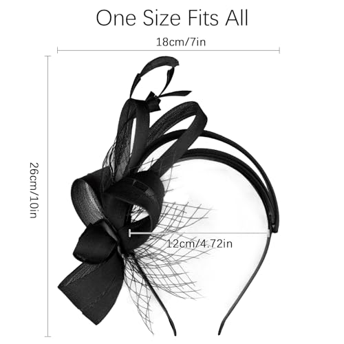 Uintoon Fascinators Hats for Women, Black Fascinator Headband with Feather Women\'s Tea Party Hat Derby Hats for Cocktail, Wedding, Fancy Dress Party, 1920s Accessories for Women and Girls