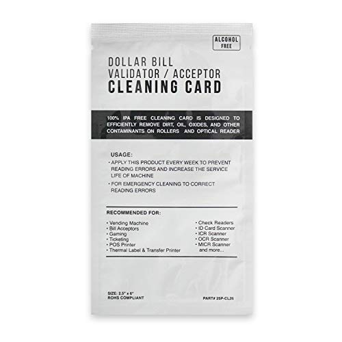 Bill Validator Acceptor MICR Reader Cleaning Cards - 2.5x6 Alcohol Free 25 Cards - Thumbnail 3