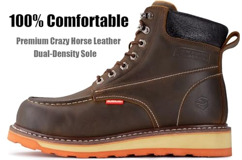 Image of SUREWAY 6 inch Mens Heavy Duty Soft /Composite /Steel Toe Work Boots for Men,Comfortable & Durable,GoodyearWelt,Full Grain Leather,Oil /Slip Resistant,Wedge Moc Toe Industrial Construction Boots /Shoes