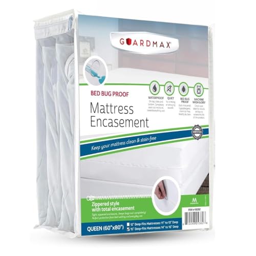 Image of Guardmax Zippered Deep Pocket Mattress Protector - 100% Waterproof Mattress Encasement, Ultra Soft & Breathable Mattress Cover - Protects Mattresses from Dirt Dust & Dander (Queen 60 inch x 80 inch x 15 inch)