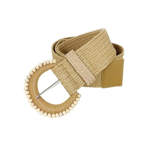 Straw Boho Belt Women Straw Belt Wide Elastic Waist Belts Braided Waistband Summer Casual Cloth Beach Apparel Accessory(Oval Buckle)