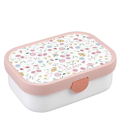 Mepal - Fiambrera Campus - Bento Box para Niños - Lonchera con Compartimento Bento y Tenedor - Fiambrera con Cierre de Clip - Sin BPA y apta para Lavavajillas - 750 ml - Flowers & Butterflies