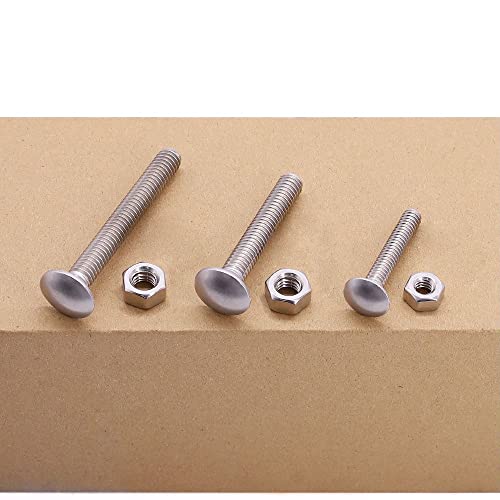 Image of M8-1.25 x 80mm (8 Sets) Carriage Bolt DIN603 with Hex Nut DIN934, Full Coarse Thread, 304 Stainless Steel 18-8, Round Head Square Neck Screws Coach Bolt