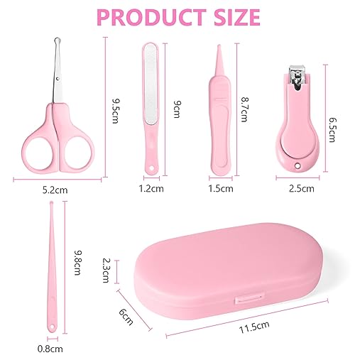 Vicloon Babypflege Set, 5-in-1 Baby Healthcare Kit mit Baby Nagelknipser, Nagelschere, Nagelfeile, Pinzette, Ohrenreiniger und Box, Baby Nagelpflegeset für Kleinkind, Neugeborene, Kinder - Rosa
