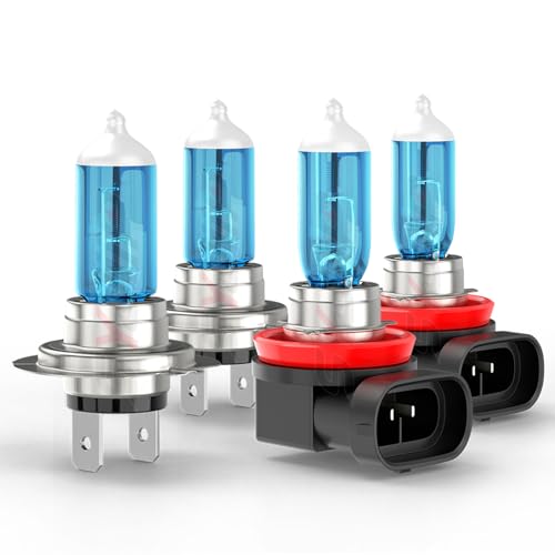 SYJIIP Upgraded Halogen Headlight Bulbs Compatible for Chevy Traverse 2013 2014 2015 2016 2017 2018, H7 H11 High Low Beam Headlamp Lights, 6000K White, 300% Brightness, Plug n Play, 4-Pack