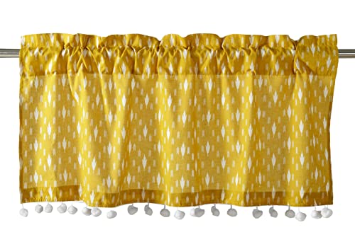 Image of Ravaiyaa - Attitude is everything Hand Printed Half Window Kitchen Curtain 100% Cotton Short Drapery Valance Curtain 40 inch X 18 inch Inch (Yellow Ikat), Semi Sheer, Rod pocket curtains