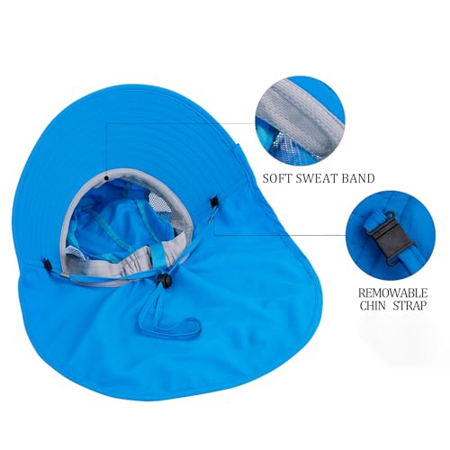 Image of Kids Sun Hat UPF 50+ Boy Girl Protection Hat Wide Brim Beach Hats with Mesh and Adjustable Chin Strap