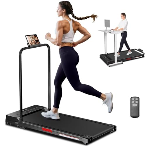 Walking Pad Treadmill with Handle Bar, Portable Treadmills for Home Small Spaces, 3.0 HP Foldable Folding Walking Pad Treadmill with Handles, Running Machine with Remote Control, 300LBS Capacity