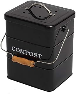 Xbopetda Stainless Steel Compost Bin for Kitchen Countertop,1 Gallon, includes Charcoal Filter,Compost Bucket Kitchen Pail Compost with Lid Easy Clean-Black