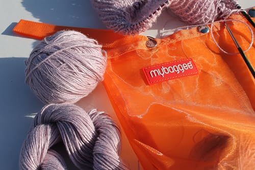 Image of Medium 4 Snaps Mesh Travel Knitting Bag with Snap Opening, Lightweight Nylon Storage Pouch for Yarns, Needles and Accessories (Orange)