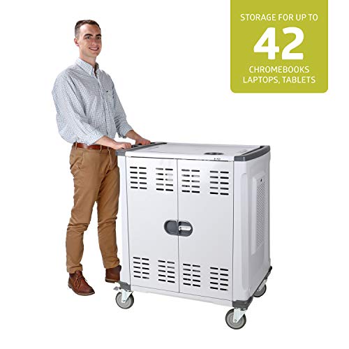 Pearington - Mn142Vs Premium Fully Assembled Heavy-Duty Smart Charge 42 Device Mobile Storage Cart W/3 External Outlets, 4 Point High Security, Up To 15.6" Screen Size, 3 Pull-Out Shelves #TOP5