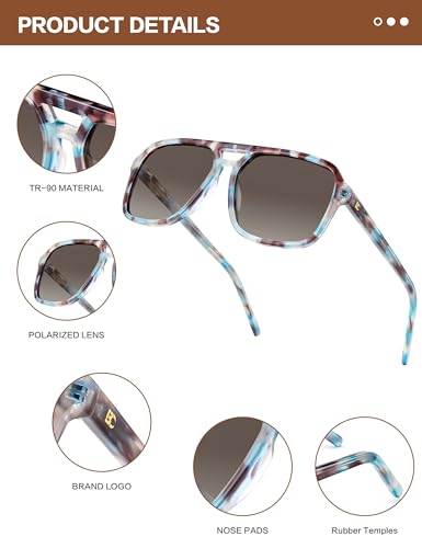 Image of Mens Acetate Polarized Sunglasses: Retro Square Sun Glasses UV400 Protection Anti-Glare Shades for Driving Travel