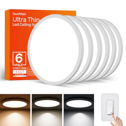 6Pack 12Inch LED Flush Mount Ceiling Light Fixture,24W 2400LM,Dimmable CCT