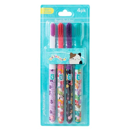 Brush Buddies Squishmallows Assorted Manual Toothbrushes Soft Toothbrushes Toothbrushes for Kids and Adults 4PK