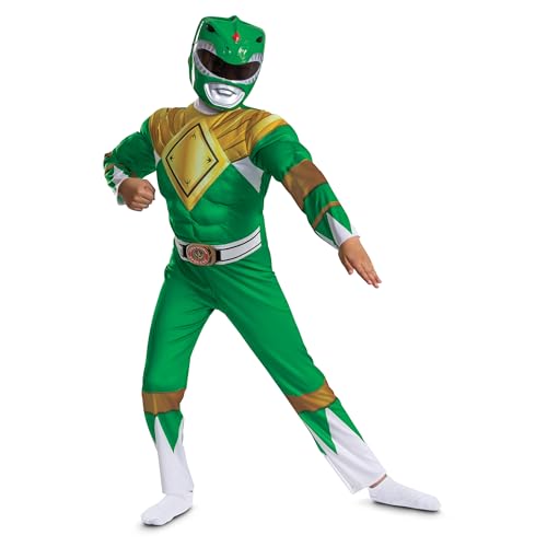 Disguise Power Rangers Green Ranger Costume for Kids, Official Mighty Morphin Power Rangers Halloween Outfit, Size (10-12)