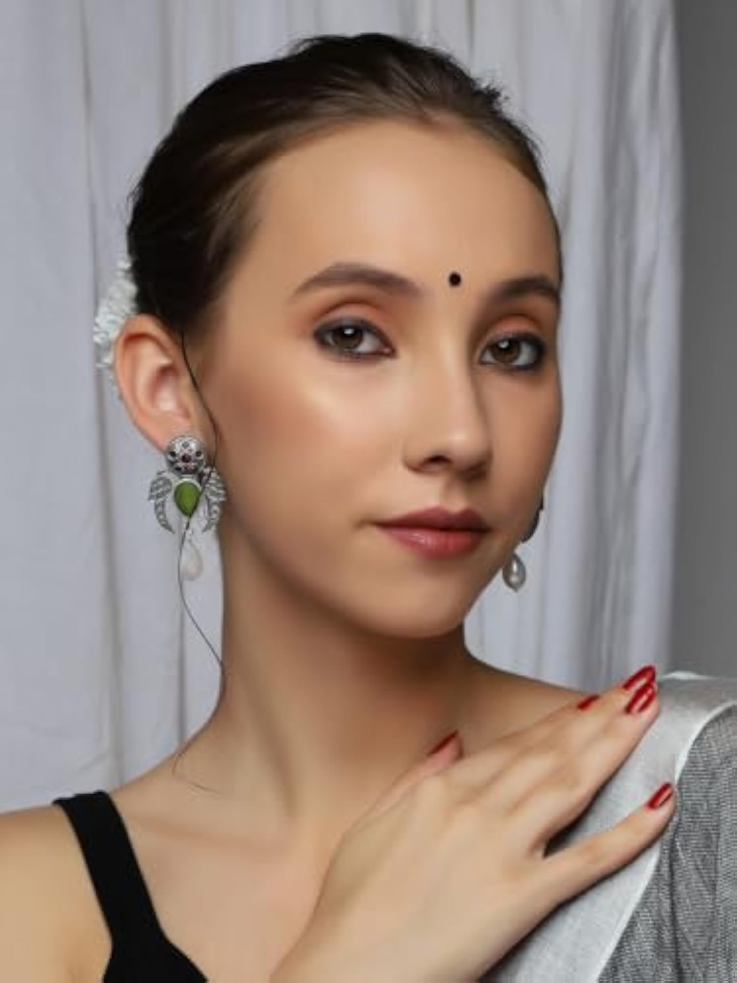Women's 92.5 Silver Plated Oxidised Earrings, Antique Jhumka Style