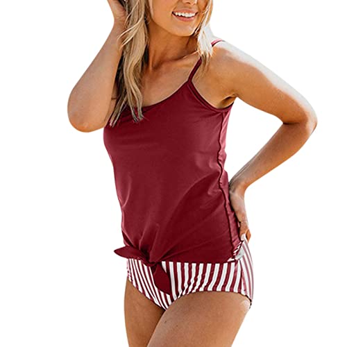 Tankini bordeaux à rayures nouées idéal pour vos journées spa et plage