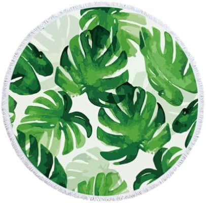 HUAFEI Beach Turban Tropical Print Large Round Super Fiber Fabric Soft Water Absorbing and Fast Dry for Bathing, Beach, Yoga Gym, Swimming Pool, Sun Bathing Shawl 58.27 inches in Diameter (01)