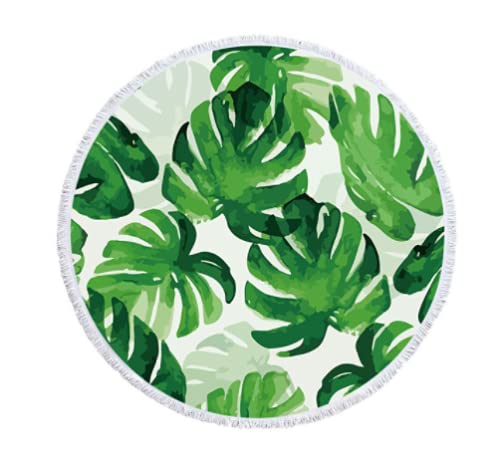 HUAFEI Beach Turban Tropical Print Large Round Super Fiber Fabric Soft Water Absorbing and Fast Dry for Bathing, Beach, Yoga Gym, Swimming Pool, Sun Bathing Shawl 58.27 inches in Diameter (01)