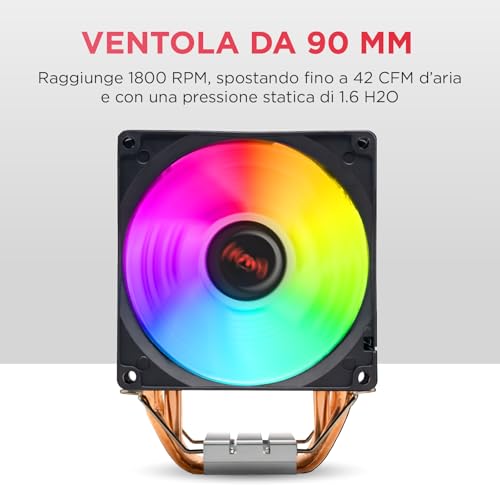Nuwo Bifrost Dissipatore di Raffreddamento per CPU, TDP 160W, 4 Tubi di Calore a Contatto Diretto, Ventola da 90 mm LED FRGB (Arcobaleno Fissi), Compatibile LGA 1700 1200 775 115x e AM5 AM4 AM3 AM2 - Immagine 3