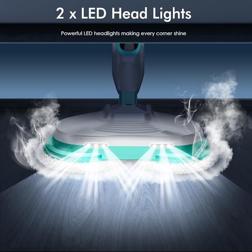 Scrubbing Steam Mop with Rotating Mop Pads, All-in-One Hard Floor Cleaner with LED Headlights, Steam & Spin Control, 6 Soft Scrub Pads, Swivel Steering, FS07 - Image 5