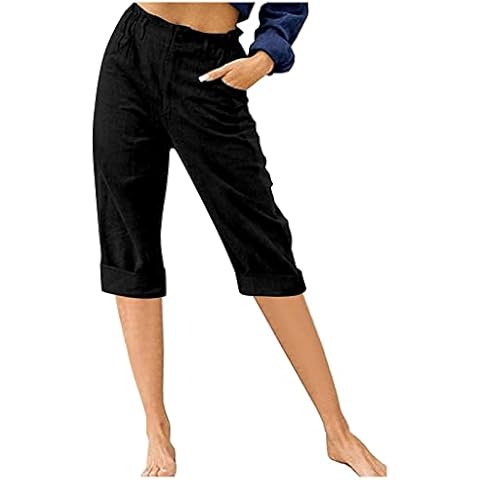 NSICBMNO Womens Linen Cropped Trousers with Pockets Cover