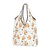 Bolsas de compras reutilizables con estampado de té de conejillo de indias, bolsas de compras, bolsa plegable con asas, Negro -, 2 PCS