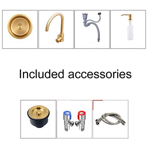 Bar Sinks Black Round Sink Kitchen Renovation Pool Round Single Sink With Hot And Cold Faucet Mixer Taps Washbasin Sink (Color : Gold, Size : 40 * 40Cm) #TOP5