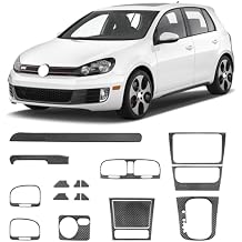 15PCS Real Carbon Fiber Trim Kit Compatible with Volkswagen VW Golf 6 MK6 2010-2014, Center Console Dashboard Panel Trim Gear Shift Panel Trim, Interior Decal Sticker Accessories