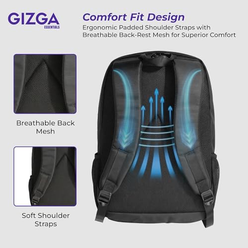 Image of Gizga Essentials 28L Laptop Backpack for Men & Women For Upto 17 inch Laptops| Water-Resistant, Spacious Multi-Compartment with Front Organizer & Bottle Holder| Durable Bag for Travel College Office-Black