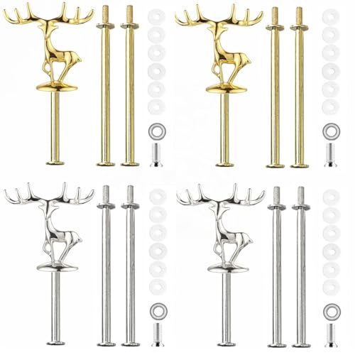 BetterJonny 4 Set Etageren Stangen, Etagere Bausatz Metallstangen Etagerenhalter Mittellochausstech 2 bis 3 Etage für Hochzeitstorte Tortenhalter Torten Etagere Tortenständer Gold Silber Elchhirsch BetterJonny 4 Set Etageren Stangen, Etagere Bausatz Metallstangen Etagerenhalter Mittellochausstech 2 bis 3 Etage für Hochzeitstorte Tortenhalter Torten Etagere Tortenständer Gold Silber Elchhirsch