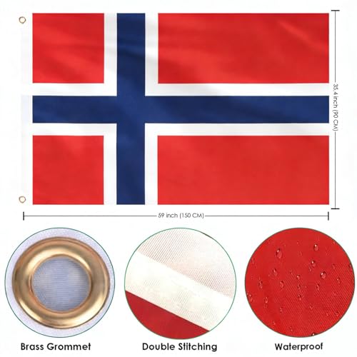Image of Ahfulife Norway Flag 3x5 Ft, 2 Pcs Large Norwegian National Flags for Outdoor Indoor, Double Sided with Brass Eyelets for World Cup, Party, Garden, Bar, Street Decor