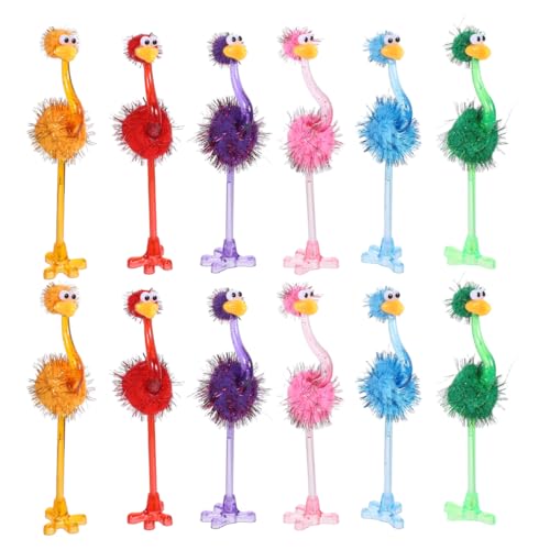 SAFIGLE 24pcs Cartoon Ostrich Shaped Ballpoint Pens：Plush Material Funny Novelty Pens for Kids Adults - 7.87 Inches Long Ideal for School, Office, Party Bag Fillers Assorted Colors