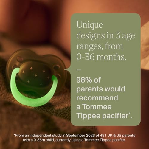 Image of Tommee Tippee Night Time Pacifier, 0-6 Months, Symmetrical Silicone Baglet, BPA-Free Binkies, Glow in The Dark Technology, Twilight Tones, Pack of 4