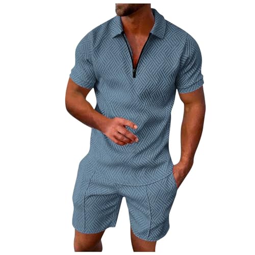 Générique Combinaison de Jogging pour Homme,Polo Ensemble Survetement Homme Polo Shirt Foot Couleur Unie Top et Short Joggings Costume Course Gym